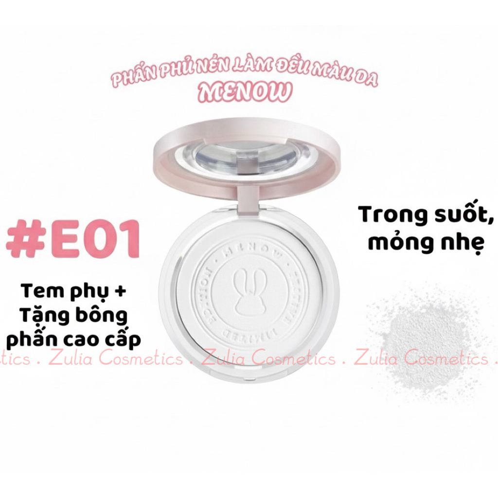 [TẶNG MÁ HỒNG] Phấn Phủ Menow Rabit Dạng Nén Vỏ Trắng Compact Powder Vietnam Edition, 8.5g