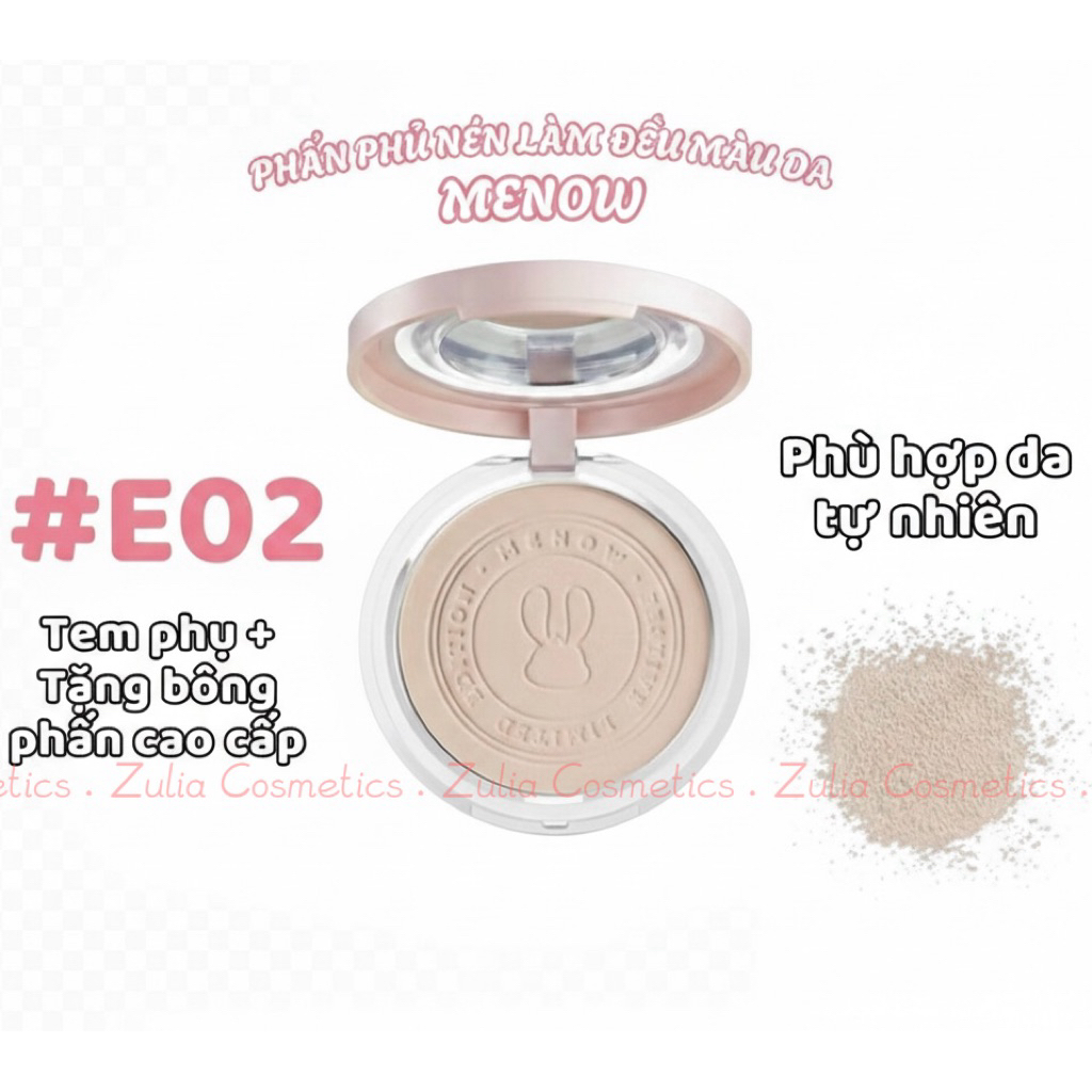 [TẶNG MÁ HỒNG] Phấn Phủ Menow Rabit Dạng Nén Vỏ Trắng Compact Powder Vietnam Edition, 8.5g