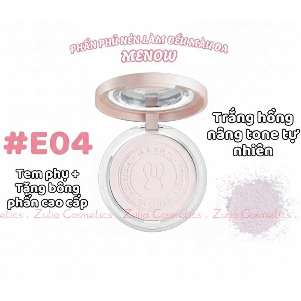 [TẶNG MÁ HỒNG] Phấn Phủ Menow Rabit Dạng Nén Vỏ Trắng Compact Powder Vietnam Edition, 8.5g