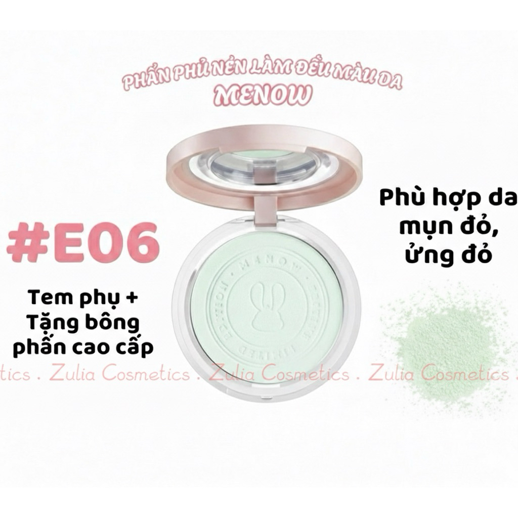 [TẶNG MÁ HỒNG] Phấn Phủ Menow Rabit Dạng Nén Vỏ Trắng Compact Powder Vietnam Edition, 8.5g