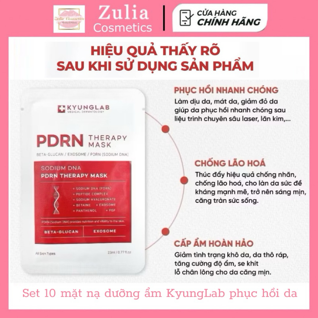Set 10 mặt nạ dưỡng ẩm KyungLab PDRN phục hồi da ngăn ngừa lão hoá da