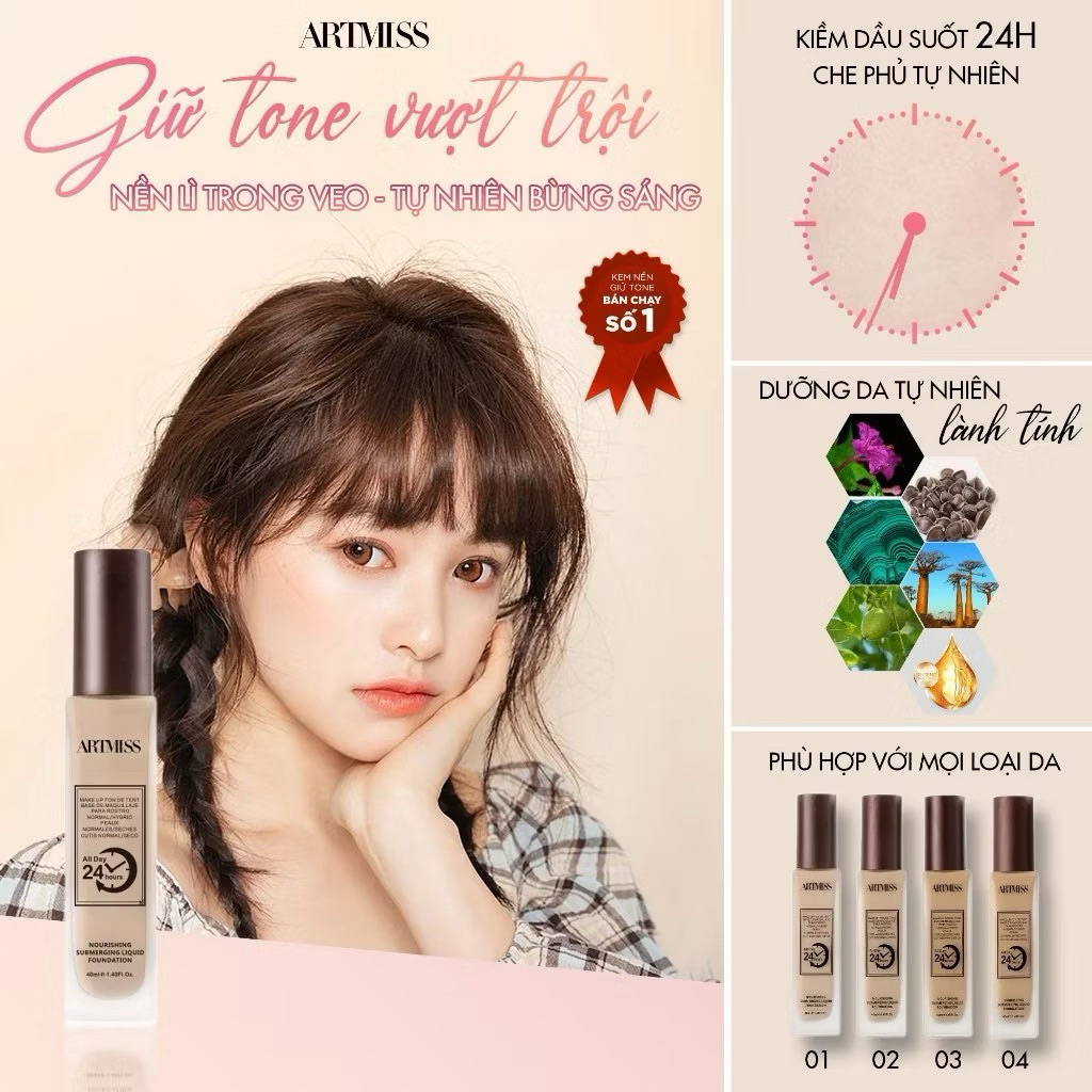 Kem Nền ARTMISS 12H Cho Lớp Nền Hoàn Hảo Không Tì Vết - Kiềm Dầu, Chống Nước, Bền Màu Suốt Ngày