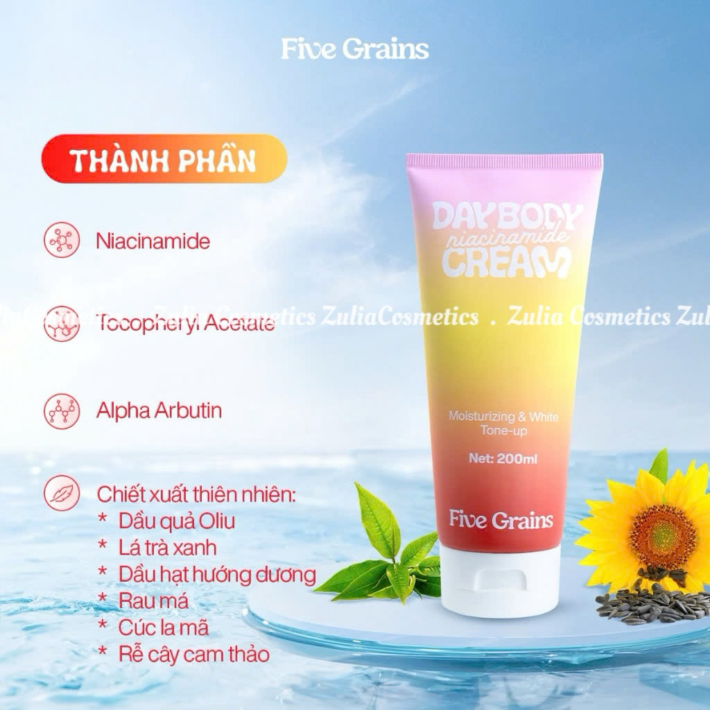 [FIVE GRAINS] Kem dưỡng Cao cấp Five Grains trắng da Niacinamide, Alpha-Arbutin nâng tone ban ngày 200ML