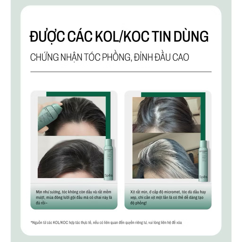 [SPES] Dầu Gội Khô Spes Washing - Free Hairspray Làm Sạch Hút Dầu Tức Thì Tạo Phồng Tóc