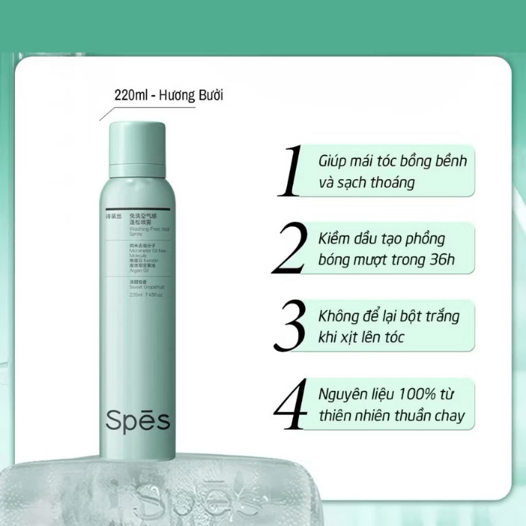 [SPES] Dầu Gội Khô Spes Washing - Free Hairspray Làm Sạch Hút Dầu Tức Thì Tạo Phồng Tóc