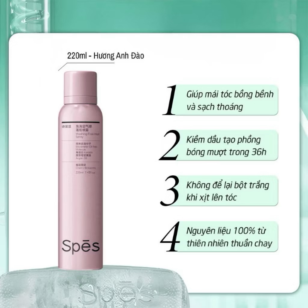 [SPES] Dầu Gội Khô Spes Washing - Free Hairspray Làm Sạch Hút Dầu Tức Thì Tạo Phồng Tóc