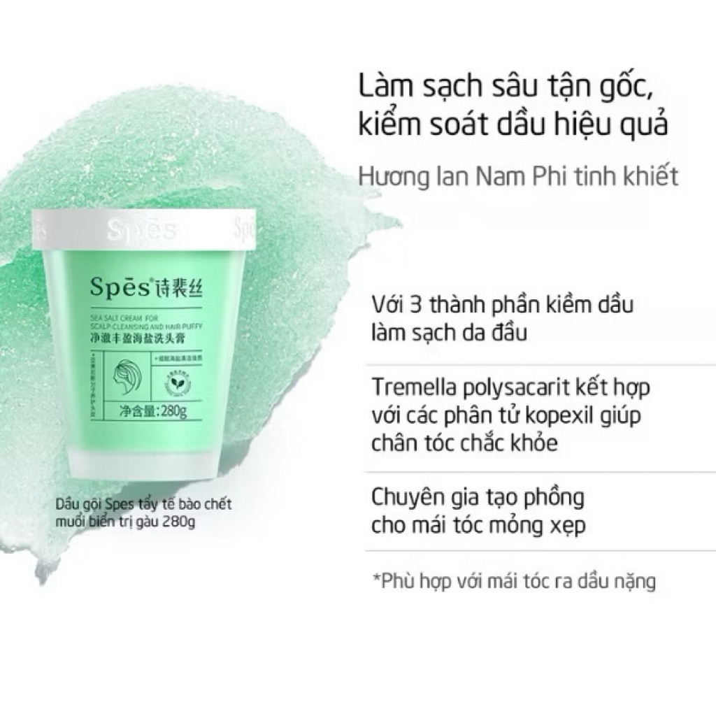 [SPES] Dầu Gội Tẩy Tế Bào Chết Da Đầu Spes Sạch Gàu Bã Nhờn Dưỡng Ẩm Kiềm Dầu Sea Salt Cream Hũ 280g