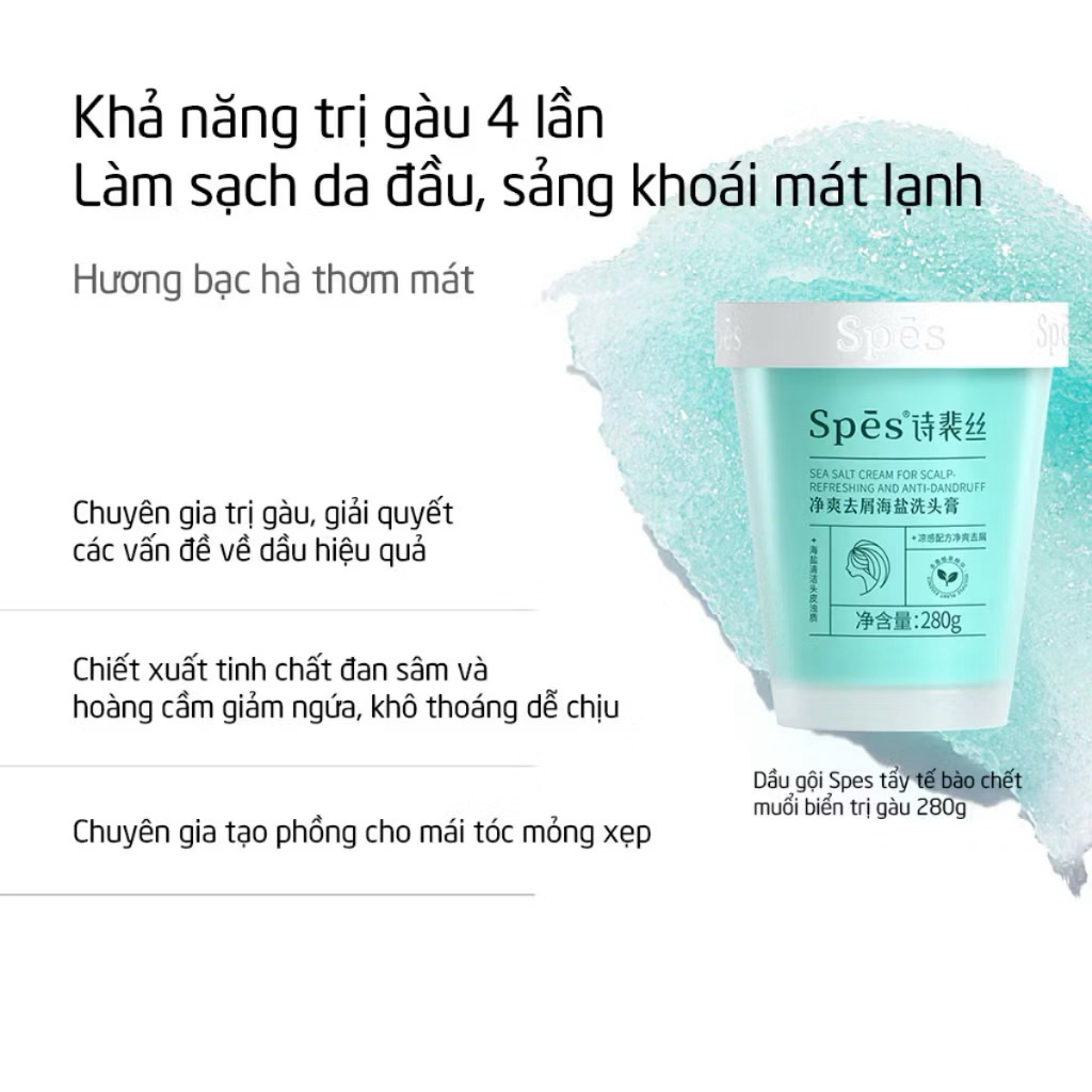 [SPES] Dầu Gội Tẩy Tế Bào Chết Da Đầu Spes Sạch Gàu Bã Nhờn Dưỡng Ẩm Kiềm Dầu Sea Salt Cream Hũ 280g