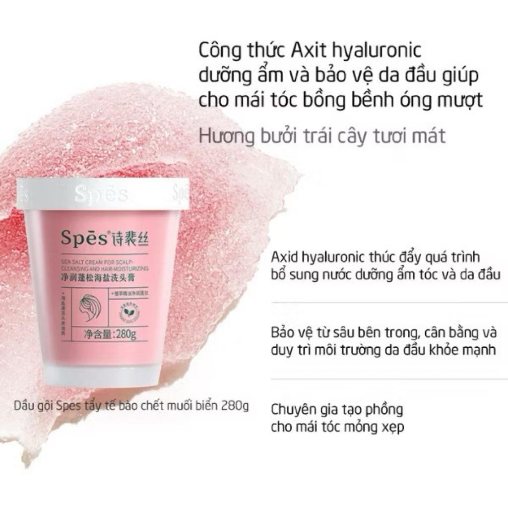 [SPES] Dầu Gội Tẩy Tế Bào Chết Da Đầu Spes Sạch Gàu Bã Nhờn Dưỡng Ẩm Kiềm Dầu Sea Salt Cream Hũ 280g