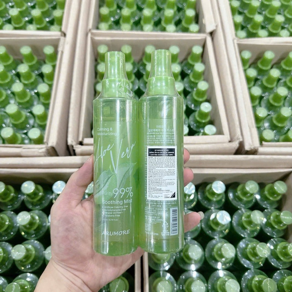 [ARUMORE] Xịt Khoáng Arumore Aloe Vera 99% Cấp Ẩm Làm Dịu Cân Bằng Da Soothing Mist Hàn Quốc Chai 200ml (Vỏ Mới)