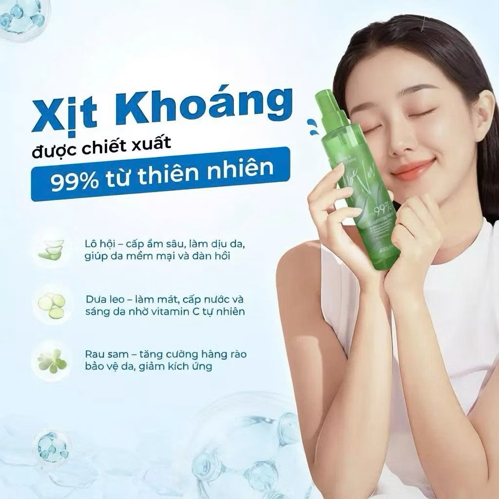 [ARUMORE] Xịt Khoáng Arumore Aloe Vera 99% Cấp Ẩm Làm Dịu Cân Bằng Da Soothing Mist Hàn Quốc Chai 200ml (Vỏ Mới)