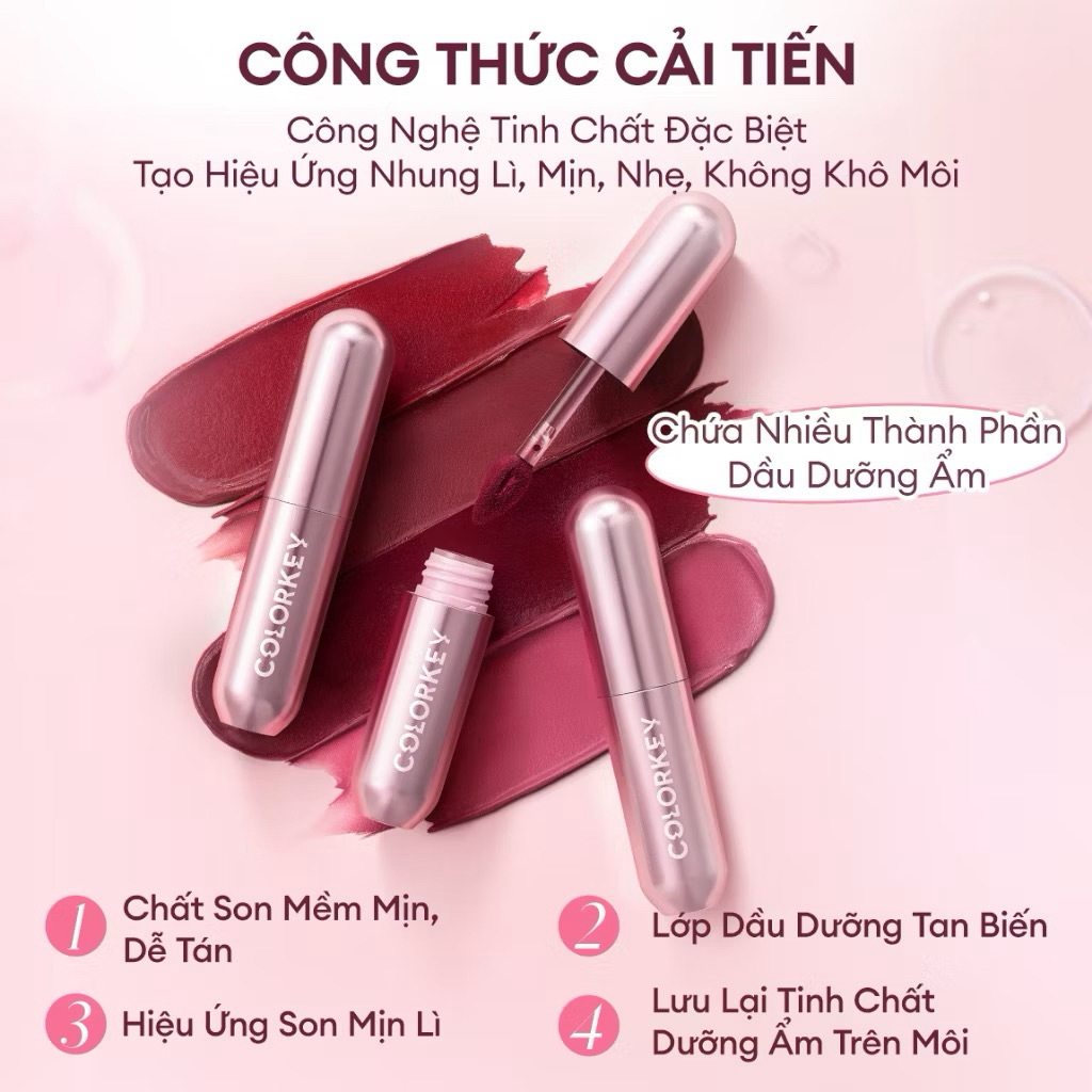 Son Kem Bùn COLORKEY Lip Mud Chất Son Mềm Mịn Che Vân Môi Tốt, Màu Sắc Thời Thượng 2g
