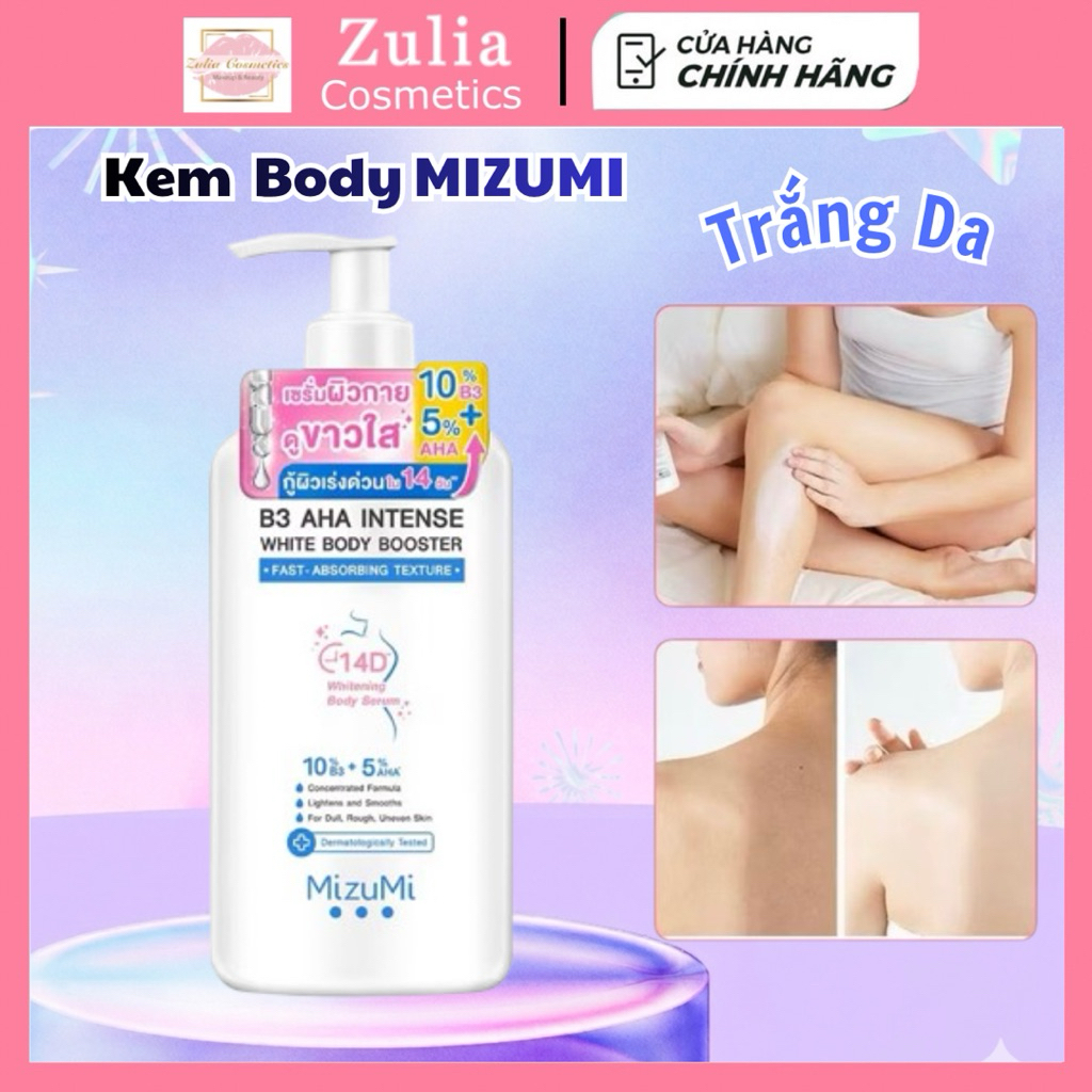 Kem Dưỡng Thể MIZUMI Trắng Sáng Da B3 AHA Intense White Body Booster 250g Mịn Màng , Niacinamide, AHA, Ceramide