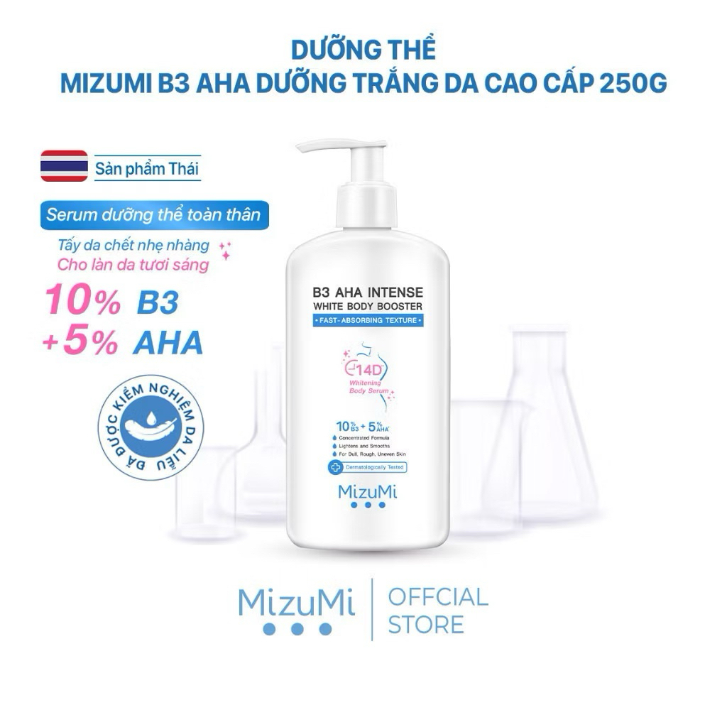 Kem Dưỡng Thể MIZUMI Trắng Sáng Da B3 AHA Intense White Body Booster 250g Mịn Màng , Niacinamide, AHA, Ceramide