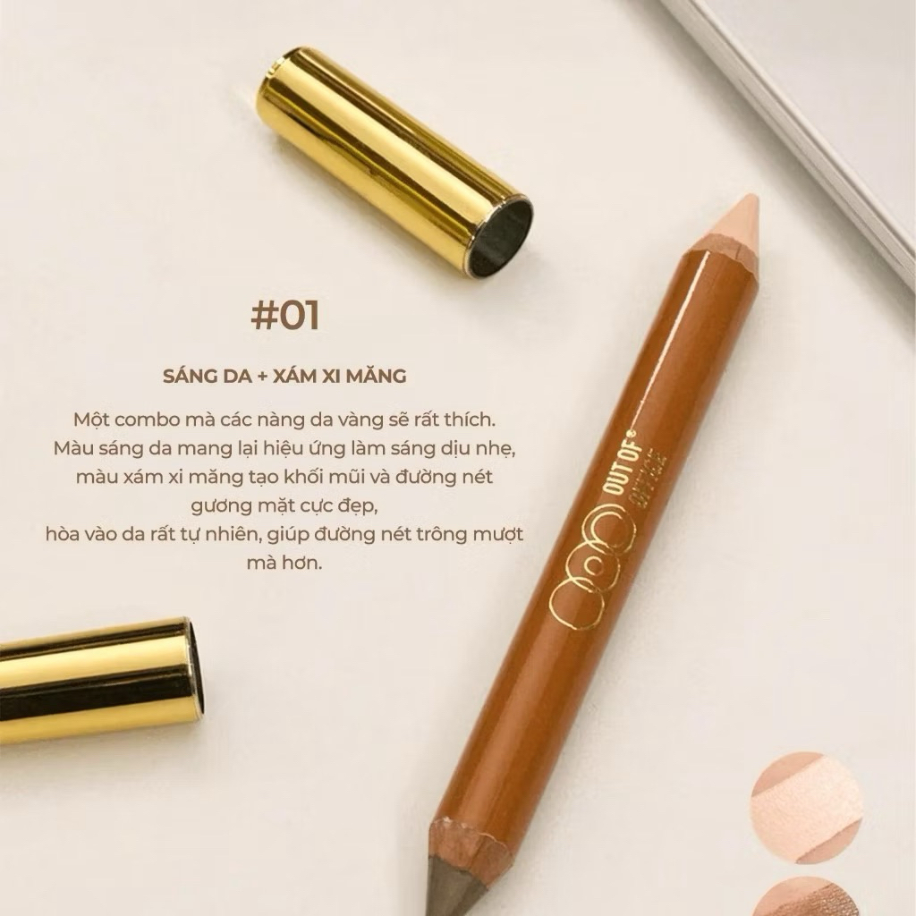 [OUT OF OFFICE] Bút Tạo Khối Và Bắt Sáng 2 Đầu  Out Of Office Contour & Highlight tạo hiệu ứng mũi cao - Tặng Kèm Gọt