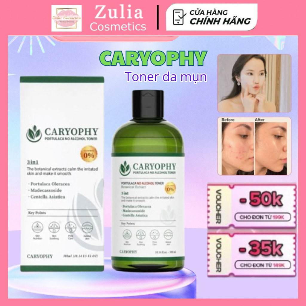 [CARYOPHY] Nước cân bằng Caryophy Portulaca Toner không cồn cho da mụn 300m (Hàng Công Ty)