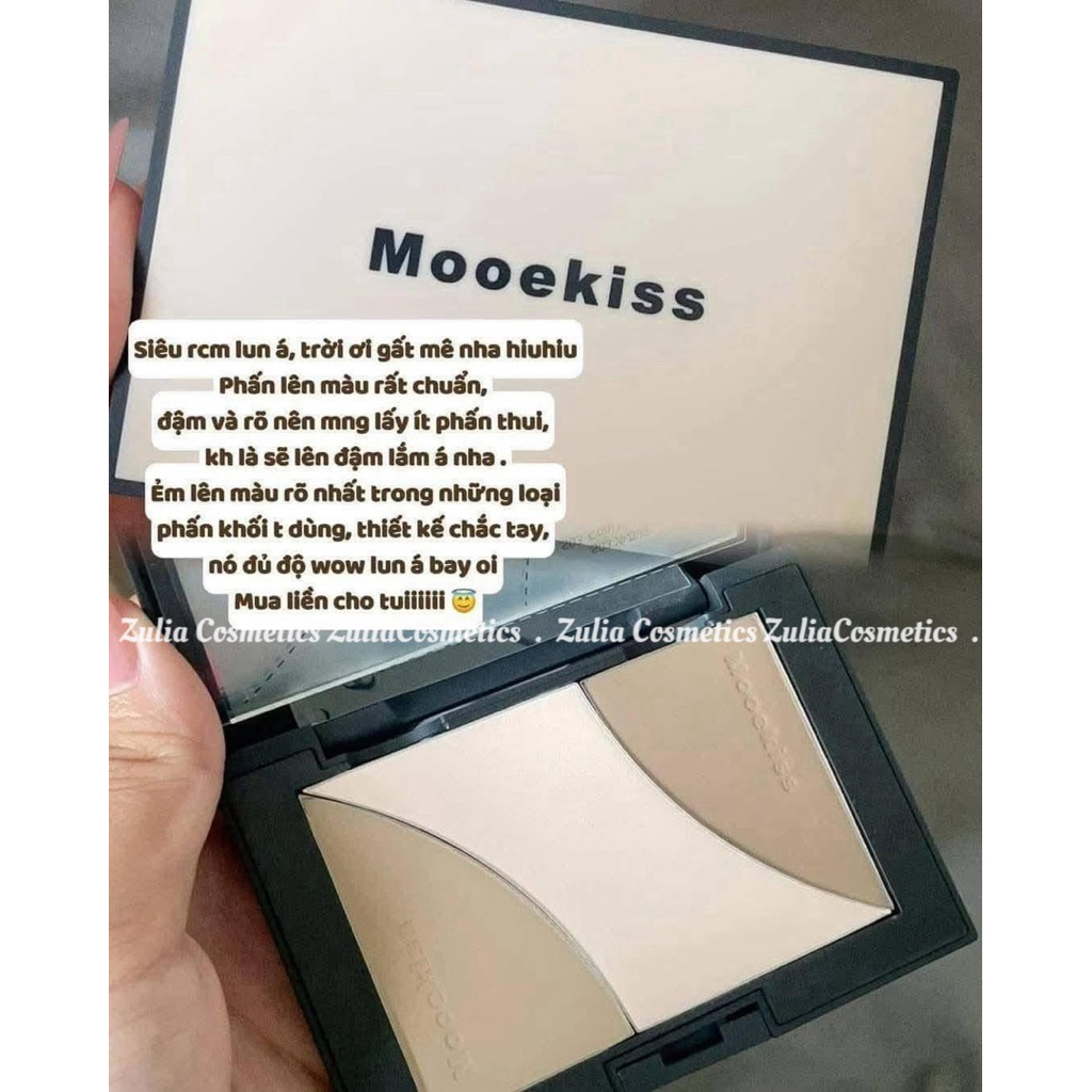 [MOOEKISS] Bảng Phấn Tạo Khối Mooekiss 3 Ô, Kèm Bắt Sáng Tạo Khối Tự Nhiên, 16.5g
