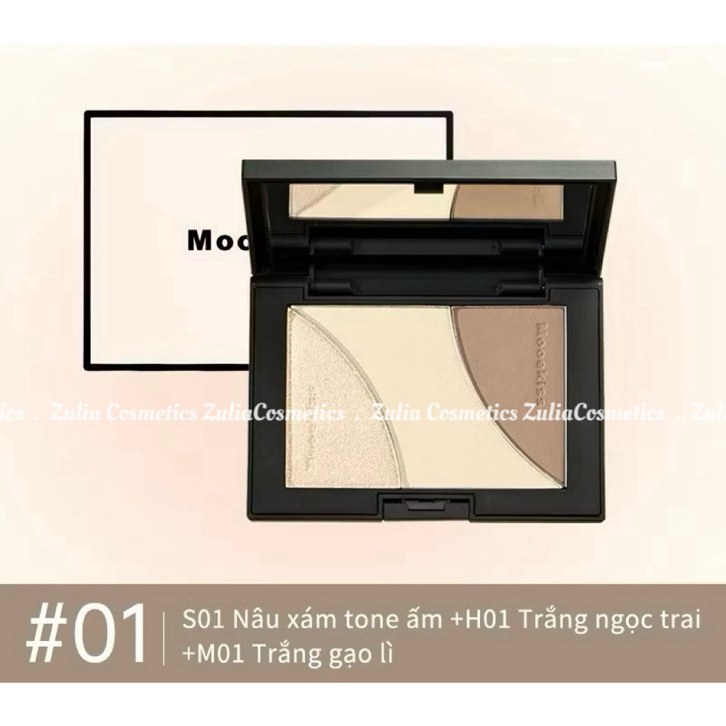 [MOOEKISS] Bảng Phấn Tạo Khối Mooekiss 3 Ô, Kèm Bắt Sáng Tạo Khối Tự Nhiên, 16.5g