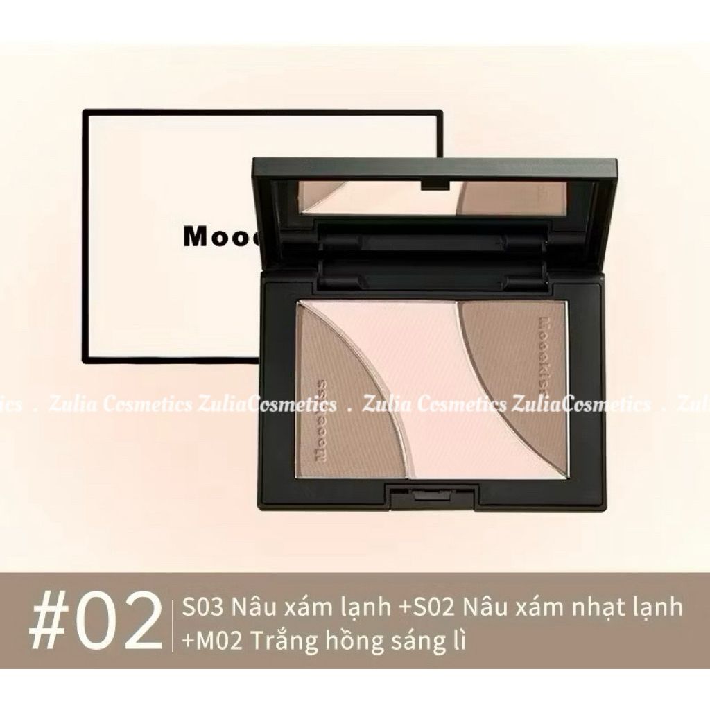 [MOOEKISS] Bảng Phấn Tạo Khối Mooekiss 3 Ô, Kèm Bắt Sáng Tạo Khối Tự Nhiên, 16.5g