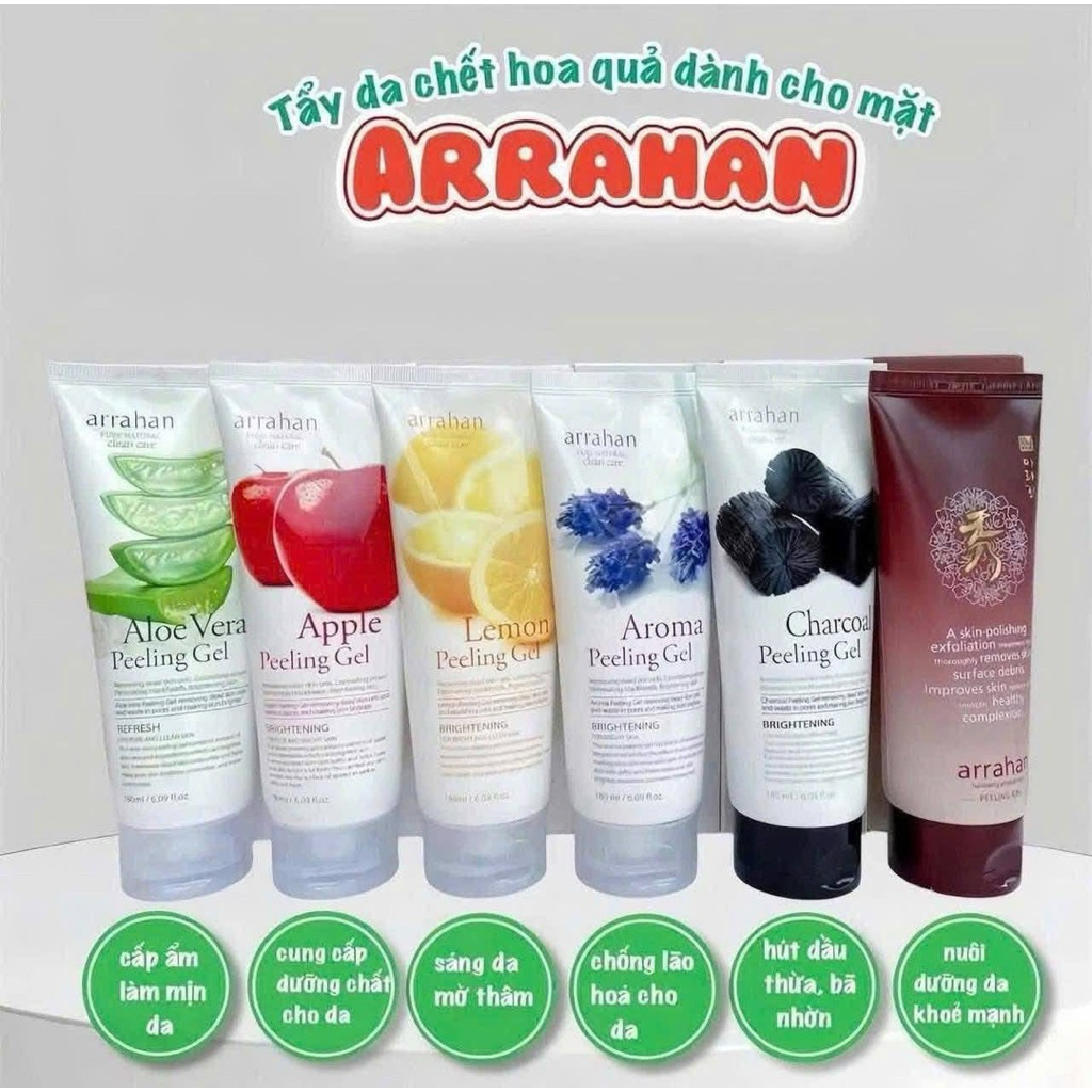 Gel Tẩy Da Chết Làm Trắng Da Hoa Quả Arrahan Sạch Da Dịu Nhẹ 180ml