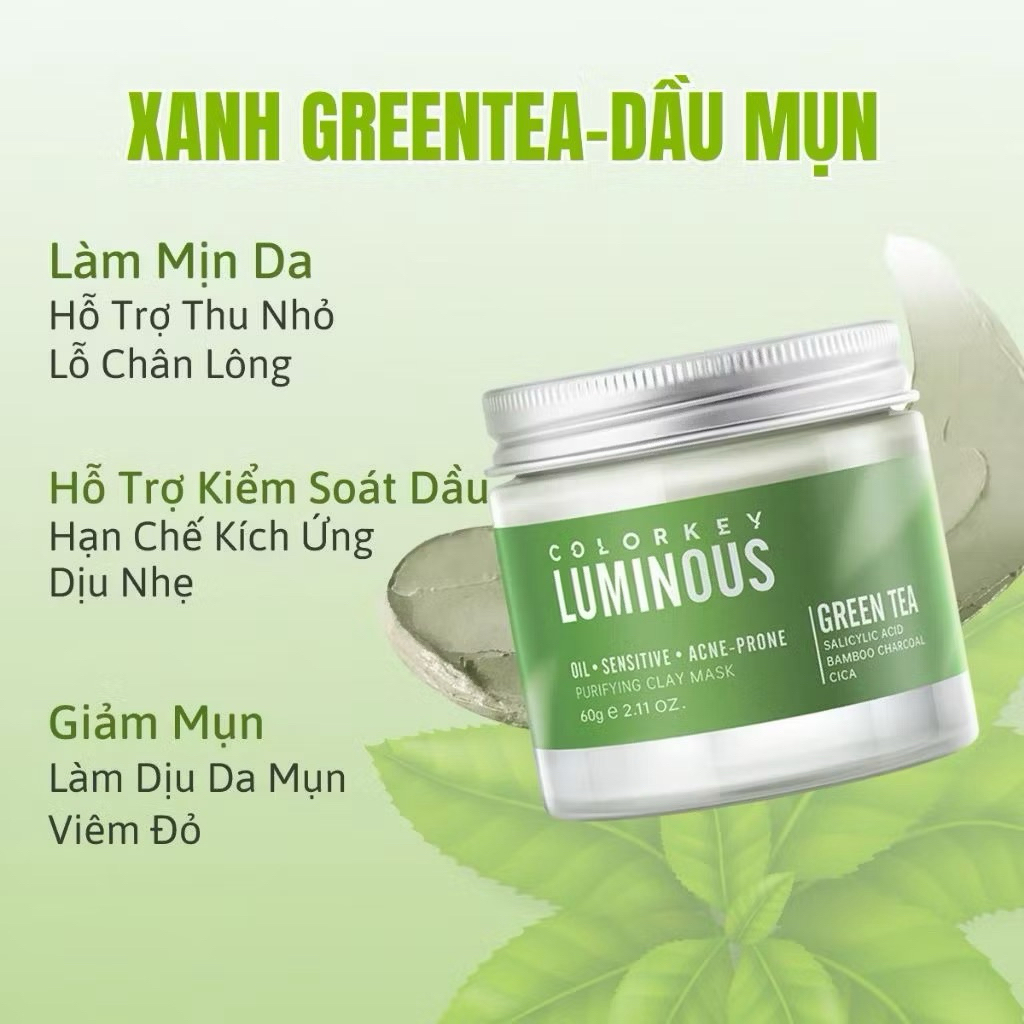 Mặt Nạ Bùn Trà Xanh Dành Cho Da Dầu Mụn Colorkey Luminous Green Tea Purifying Clay Mask 60g