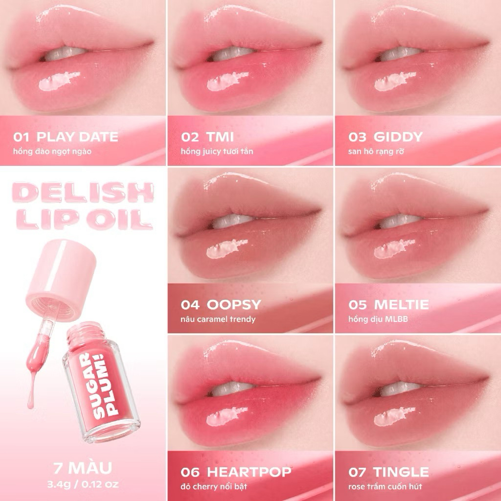 Son Bóng Dưỡng Môi OFELIA SUGARPLUM Delish Lip Oil Mềm Xinh, Màu Trong Trẻo (3.4g)