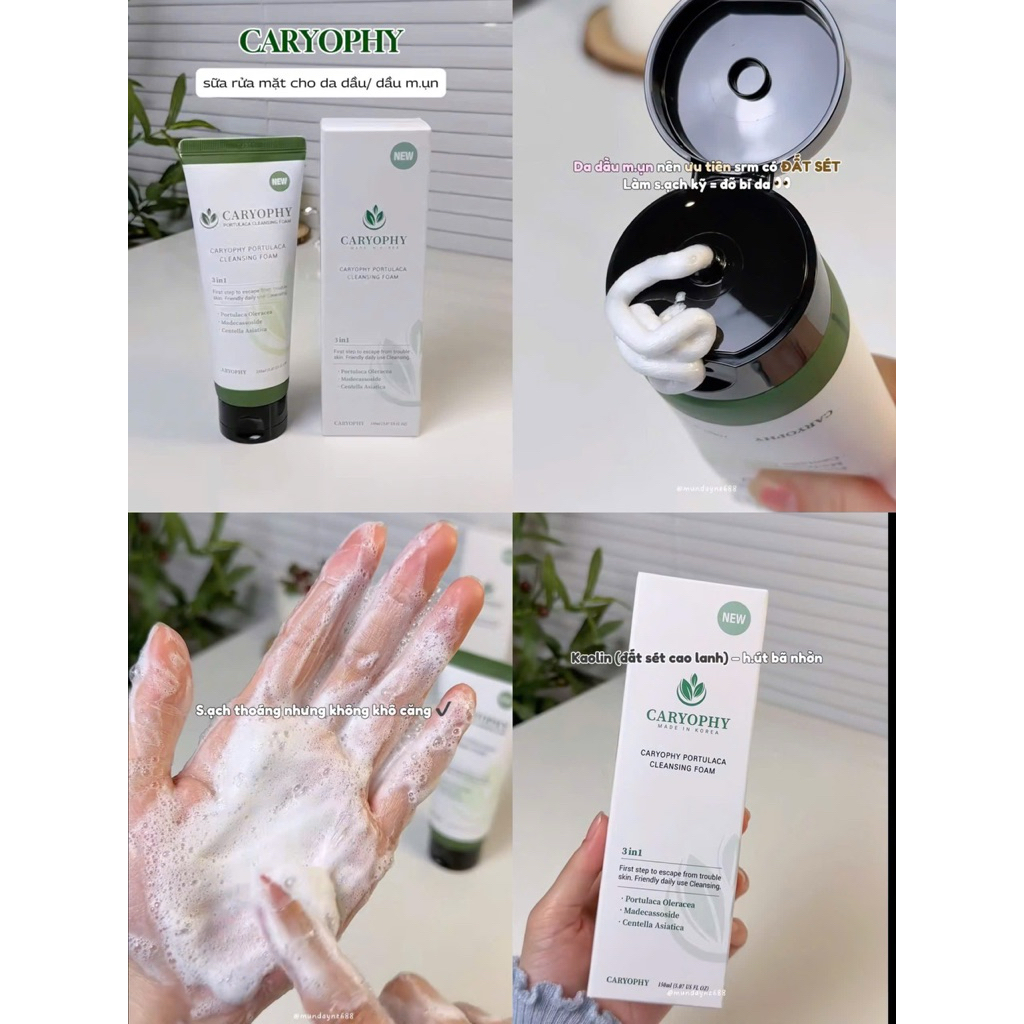Sữa Rửa Mặt Caryophy Làm Sạch Sâu, Phục Hồi Da Portulaca Cleansing Foam 150ML - Ngăn Ngừa Mụn Giảm Thâm