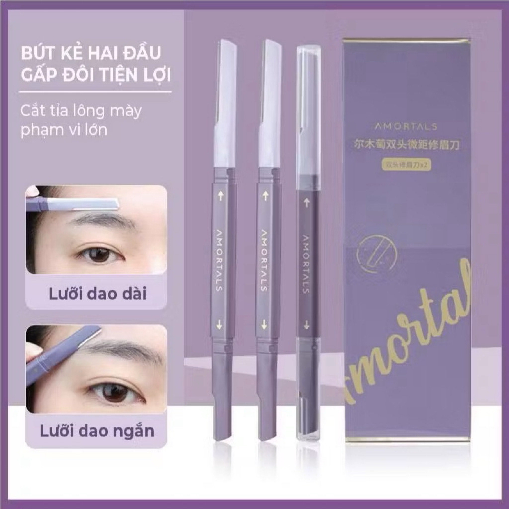 [AMORTALS] Set 2 Dao Cạo Lông Mày Amortals 2 Đầu Vỏ Tím, Cạo Tỉa Lông Mày Tiện Lợi, Không Gỉ