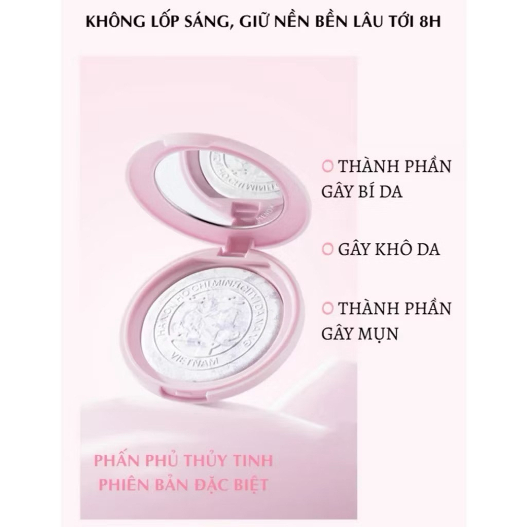 [TẶNG MÁ HỒNG] Phấn Phủ Menow Dạng Nén Thủy Tinh Vỏ Hồng, Bản Việt Nam Đặc Biệt, Mỏng Nhẹ Tự Nhiên 7g