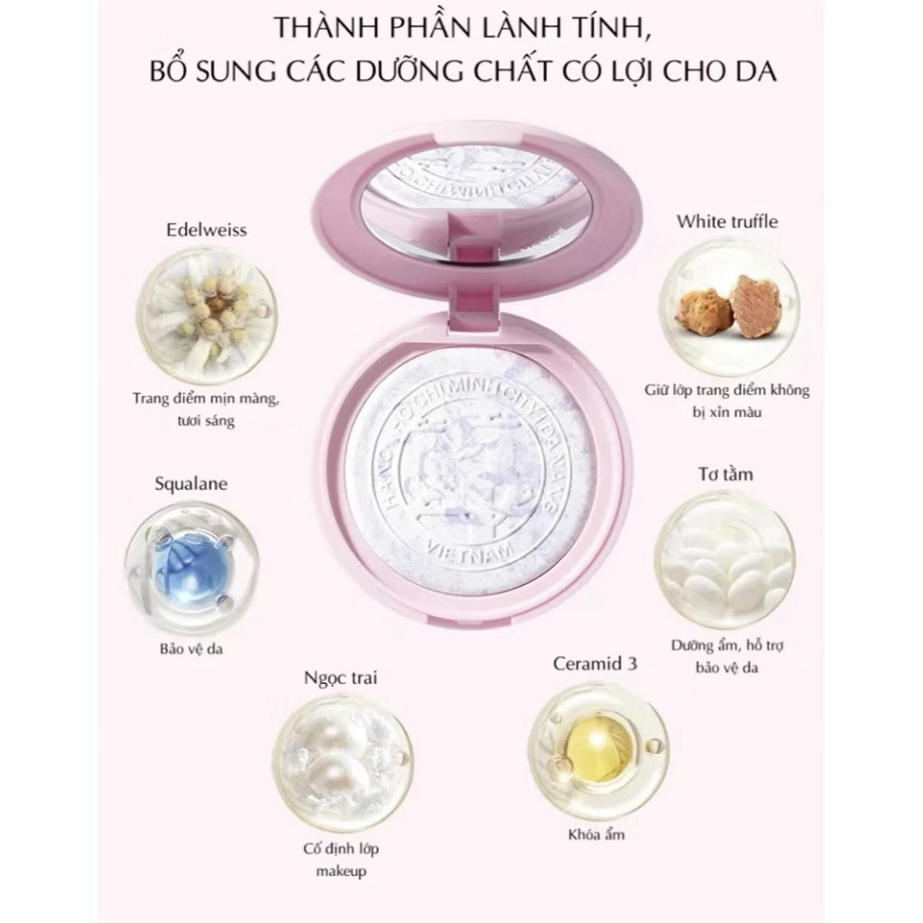 [TẶNG MÁ HỒNG] Phấn Phủ Menow Dạng Nén Thủy Tinh Vỏ Hồng, Bản Việt Nam Đặc Biệt, Mỏng Nhẹ Tự Nhiên 7g