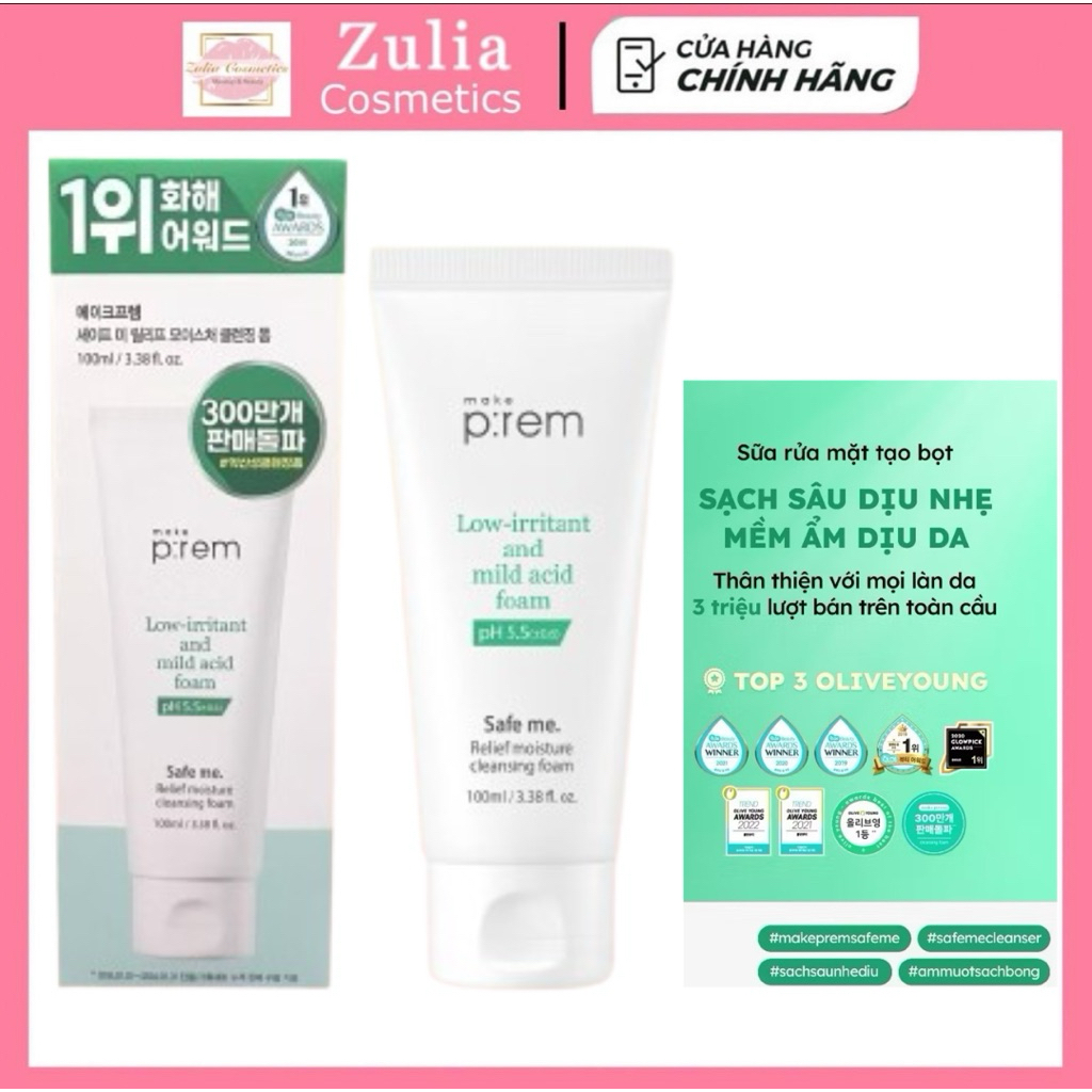 Sữa Rửa Mặt Dạng Sữa Make P:rem Làm Sạch Dịu Nhẹ Dưỡng Ẩm Sạch Sâu An Toàn 100ml