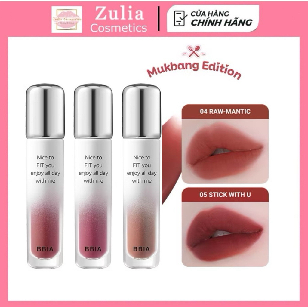 [Mukbang Edition] Son Tint Bóng Bbia Mukbang Water Fit Tint son tint bóng lâu trôi, căng mọng, bền màu Zuliacosmetics