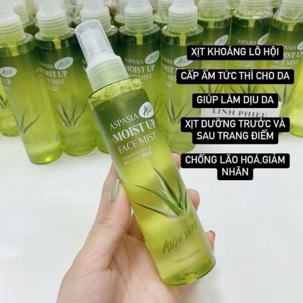 Xịt khoáng Lô Hội Aspasia Moist Up Face Mist Dưỡng Ẩm Căng Bóng Da 150ml Hàn Quốc