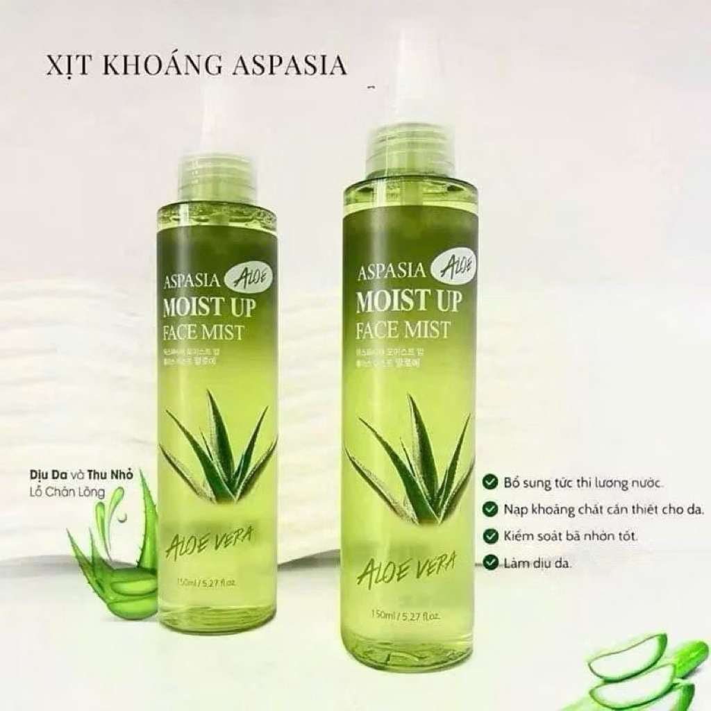 Xịt khoáng Lô Hội Aspasia Moist Up Face Mist Dưỡng Ẩm Căng Bóng Da 150ml Hàn Quốc