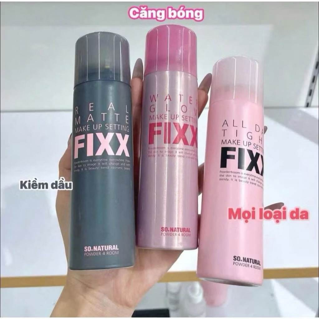 Xịt Khóa Makeup Fixx So Natural Từng Loại Da AllDay Tight - Real Matte - Water Glow Makeup giữ lớp nền lâu trôi