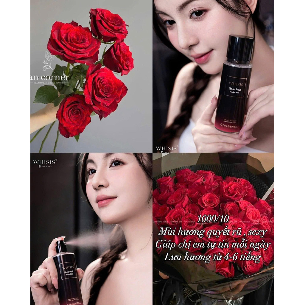 Body Mist Xịt Thơm Cơ Thể Whisis Rose Nuit Body Mist 150ml - Hương thơm tinh tế và quyến rũ
