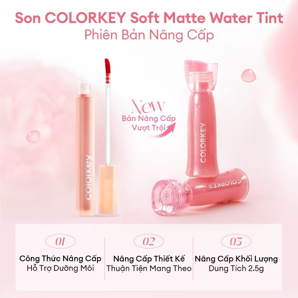 [MỚI] Son COLORKEY Watery Tint Phiên Bản Mới Bền Màu Lâu Trôi, Không Dính Cốc, Siêu Mịn Môi 2.5g