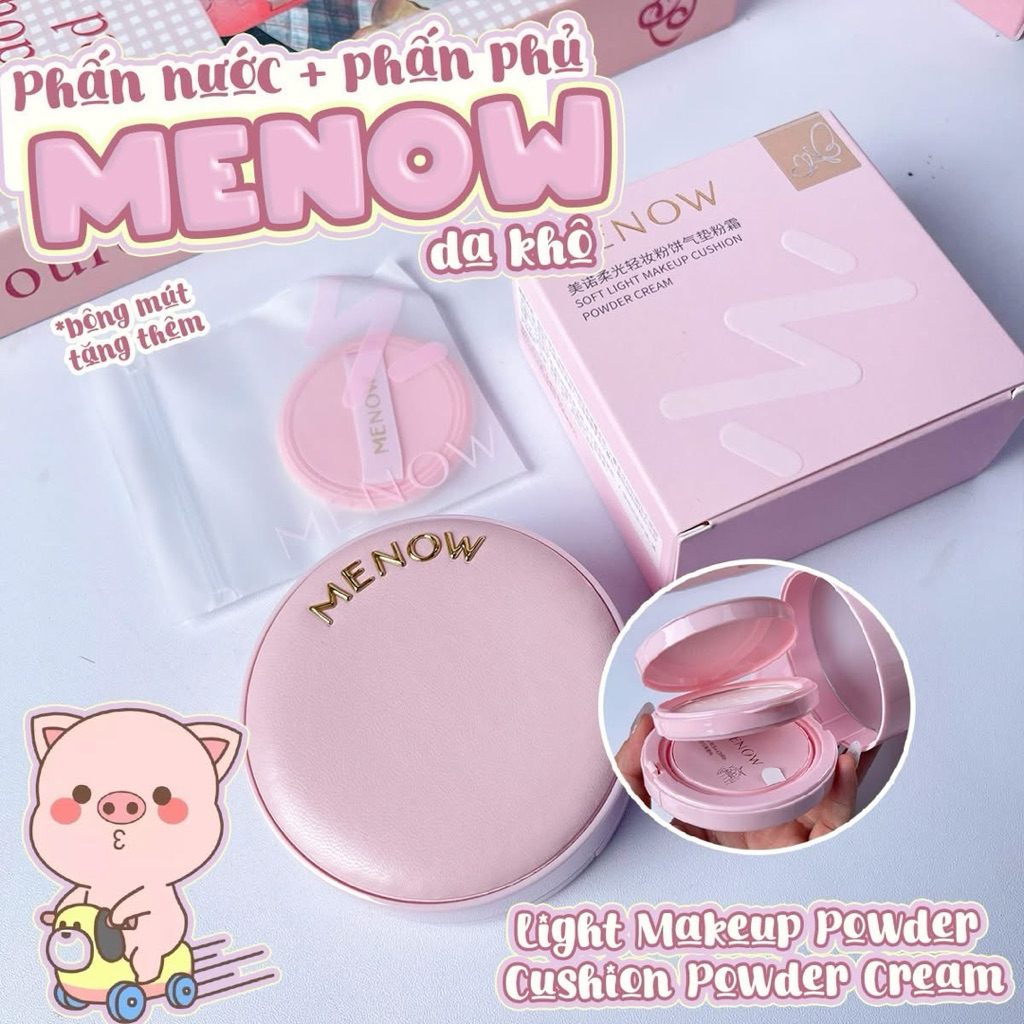 [MENOW] Cushion/ Phấn Nước Menow 2 Tầng Kèm Phấn Phủ Vỏ Hồng, Cushion Powder Cream, 17g