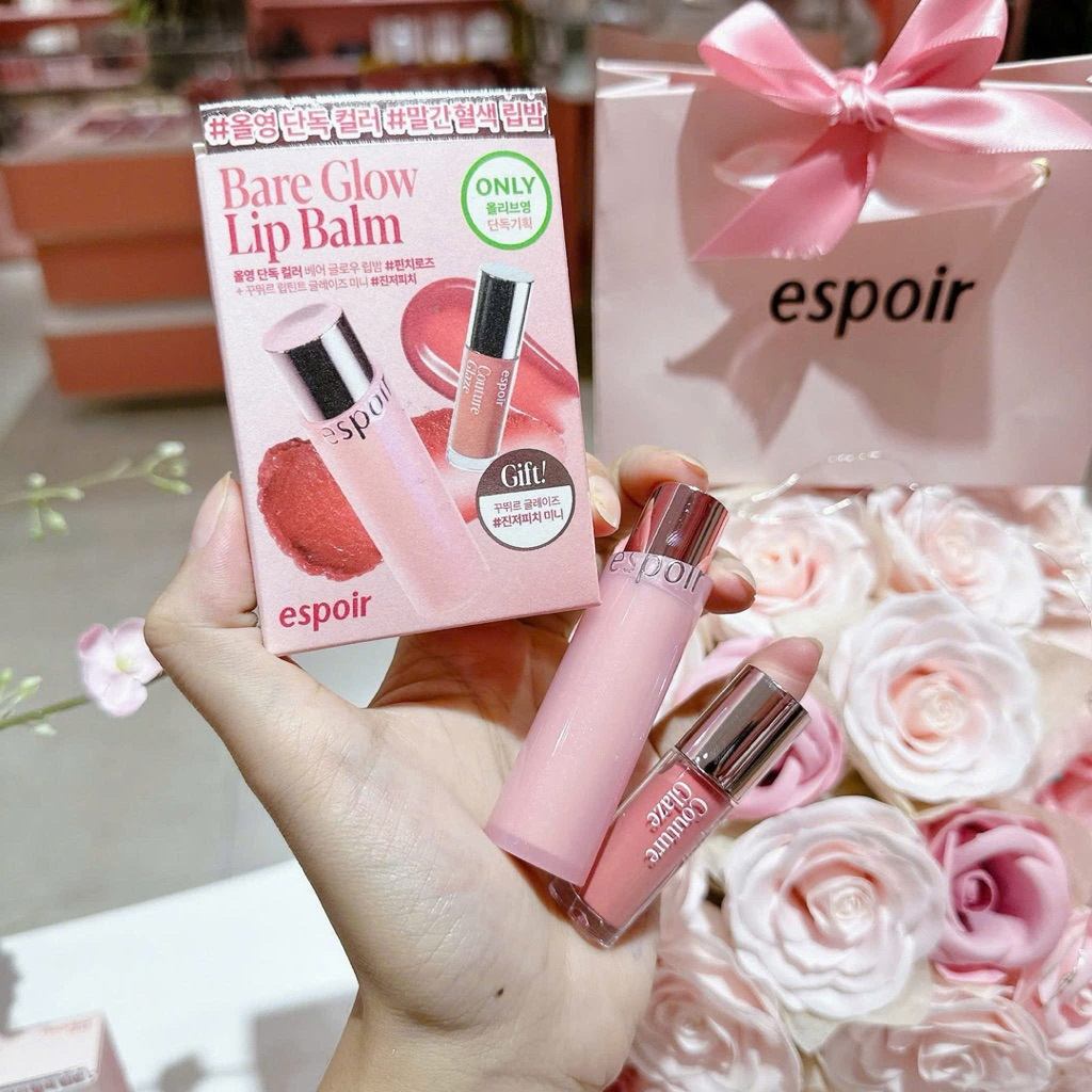 [TẶNG KÈM TÚI SON ESPOIR + NƠ] Set son Espoir Bare Glow Pinch Rose + Ginger Peach dưỡng môi căng mọng
