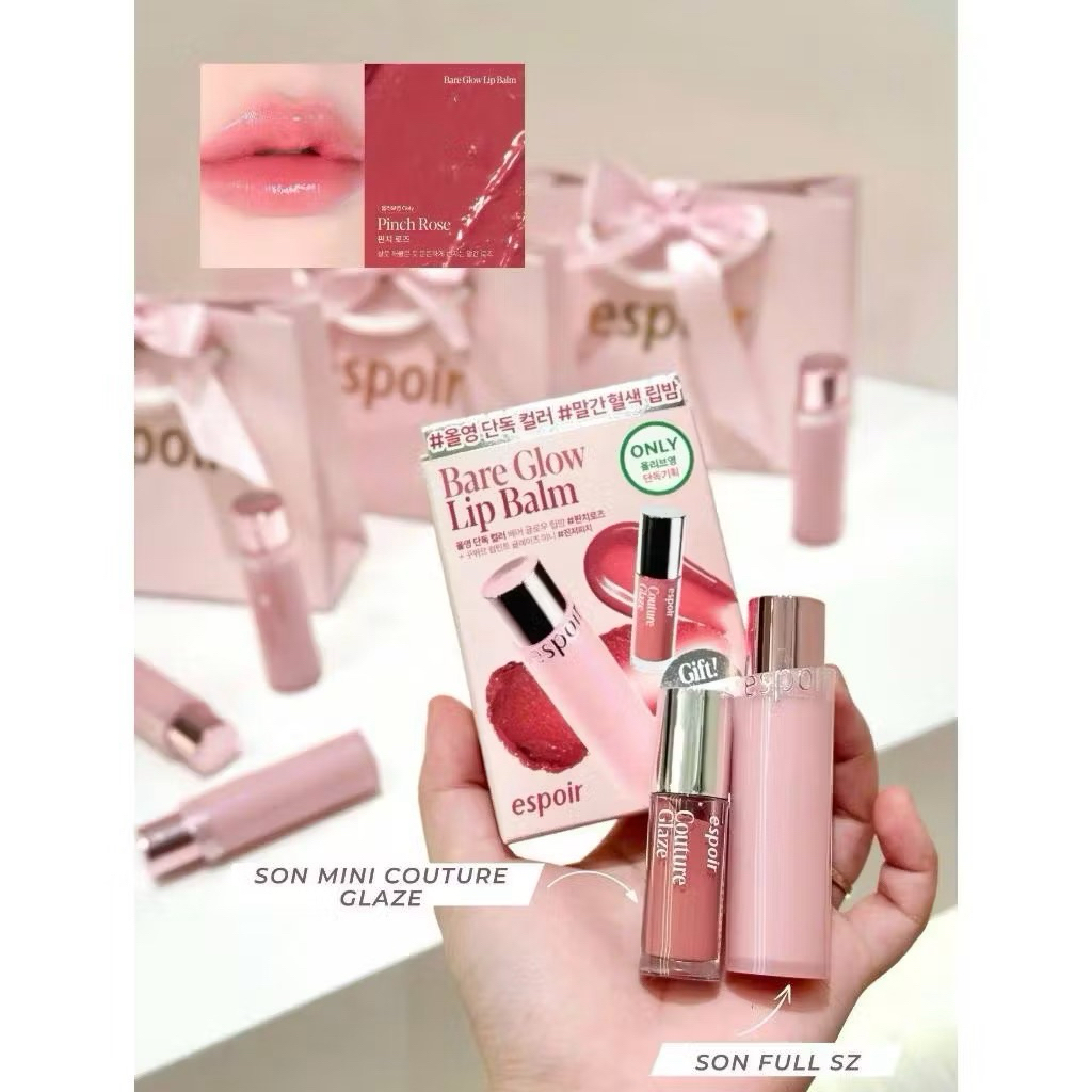 [TẶNG KÈM TÚI SON ESPOIR + NƠ] Set son Espoir Bare Glow Pinch Rose + Ginger Peach dưỡng môi căng mọng