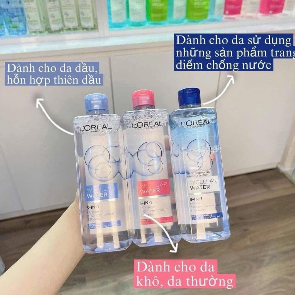 Nước Tẩy Trang Làm Sạch Sâu, Cấp Ẩm Cho Da Loreal L'Oreal Paris 3 in 1 Micellar Water Pháp 400ml