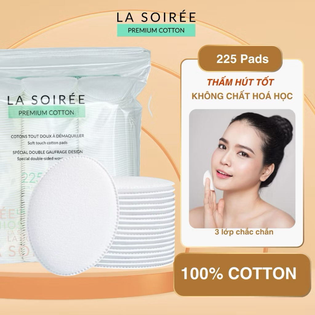 Bông Tẩy Trang La Soirée Premium Cotton Pads  100% Cotton Tự Nhiên Siêu Mềm Mịn Không Xơ Bông