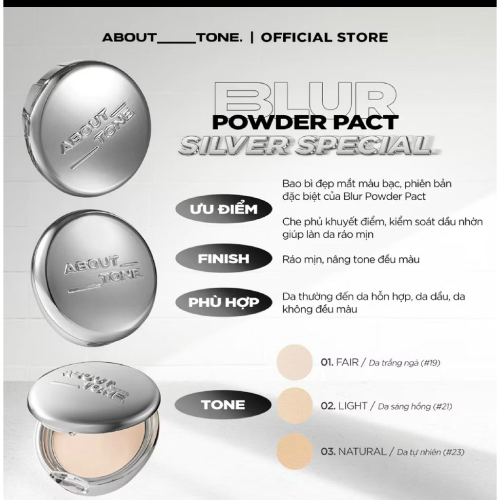 Phấn nén phủ bột EGLIPS / ABOUT TONE Powder Pact siêu mịn kiềm dầu lâu trôi (Nhập Khẩu Công Ty)