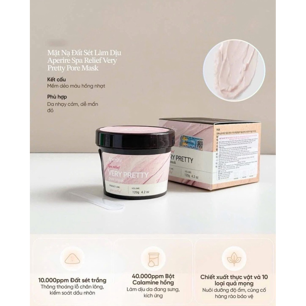 [APERIRE] Mặt Nạ Đất Sét Loại Bỏ Dầu Nhờn, Thu Nhỏ Lỗ Chân Lông Aperire Spa Relief Pore Mask 120g (Nhập Khẩu Chính Hãng)