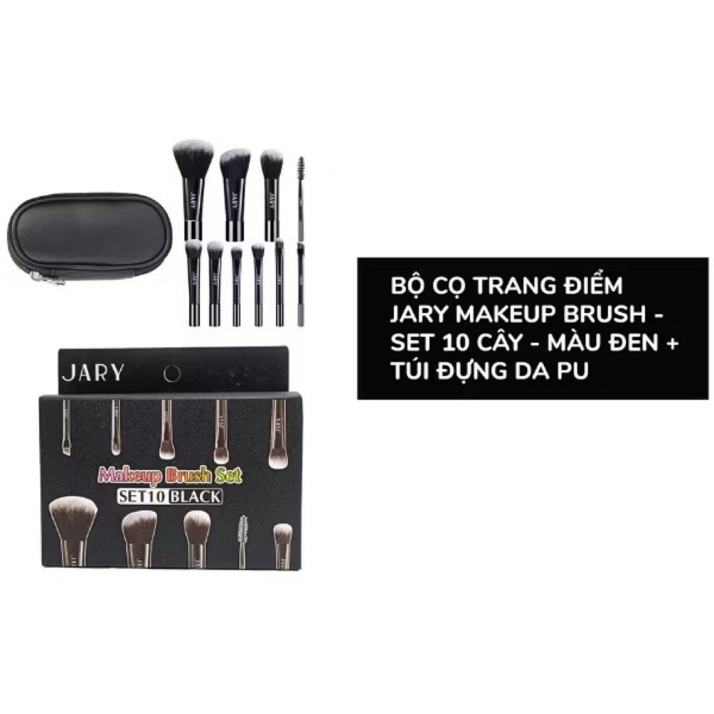 [JARY] Bộ cọ trang điểm Jary Make Up Brush Set 10 Cây Kèm Túi Đựng Da PU Tiện Lợi
