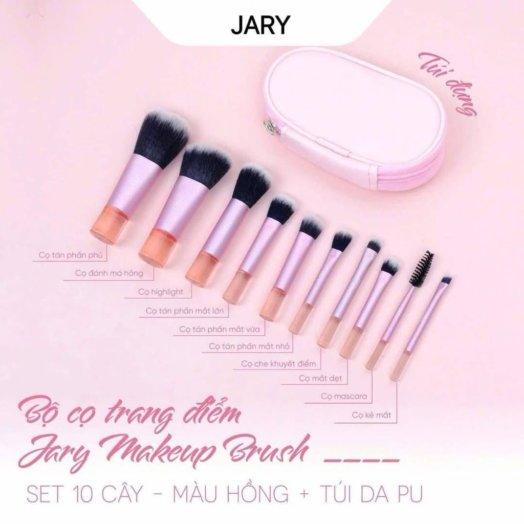[JARY] Bộ cọ trang điểm Jary Make Up Brush Set 10 Cây Kèm Túi Đựng Da PU Tiện Lợi