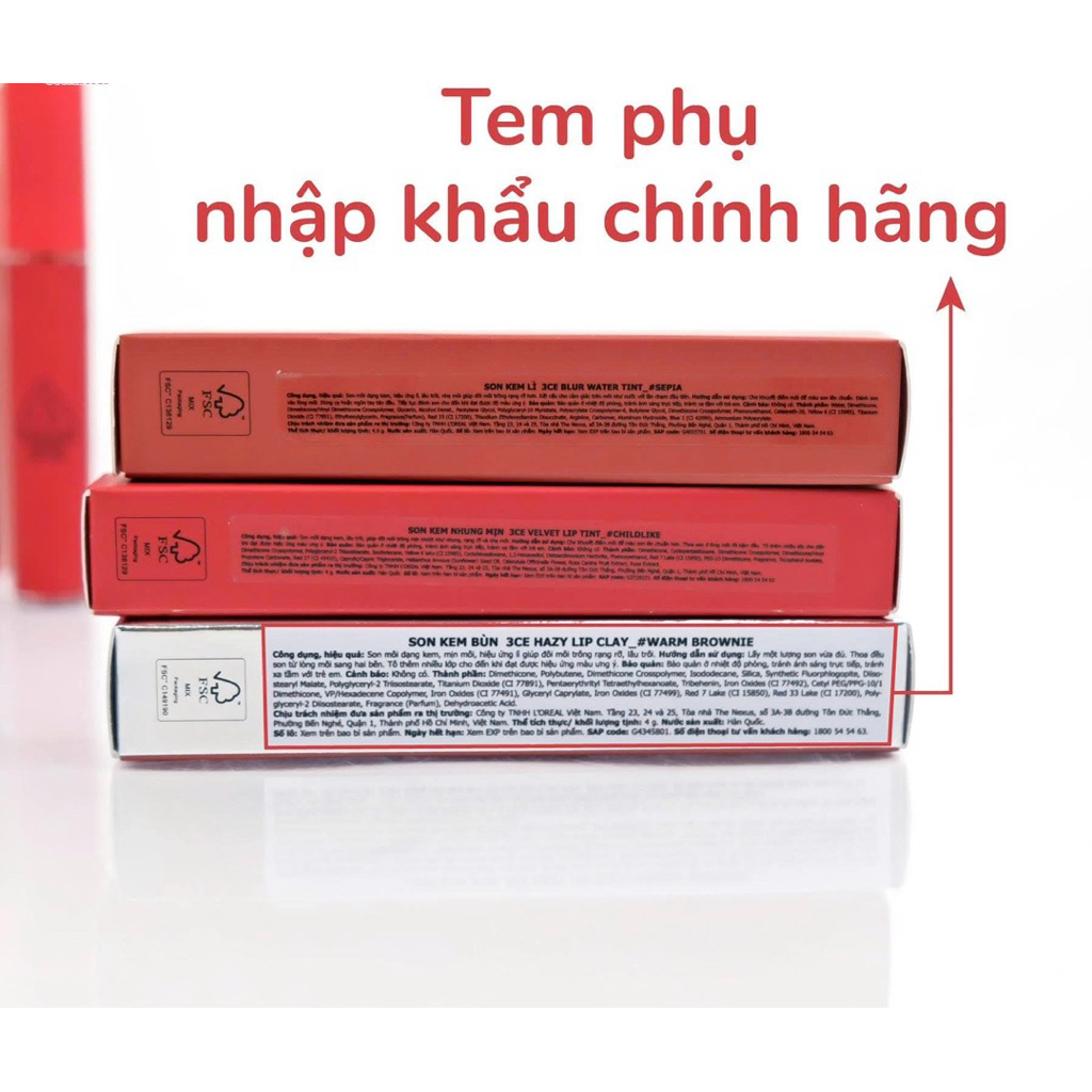 [VỎ MỚI] Son 3CE Blur Water Tint Hiệu Ứng Viền Môi
