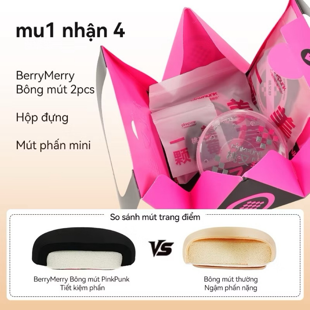 [PINKPUNK] Set 3 Mút PinkPunk Size XL Tán Nền/Cushion, Che Khuyết Điểm Kèm Hộp Đựng, Có Tách Lẻ