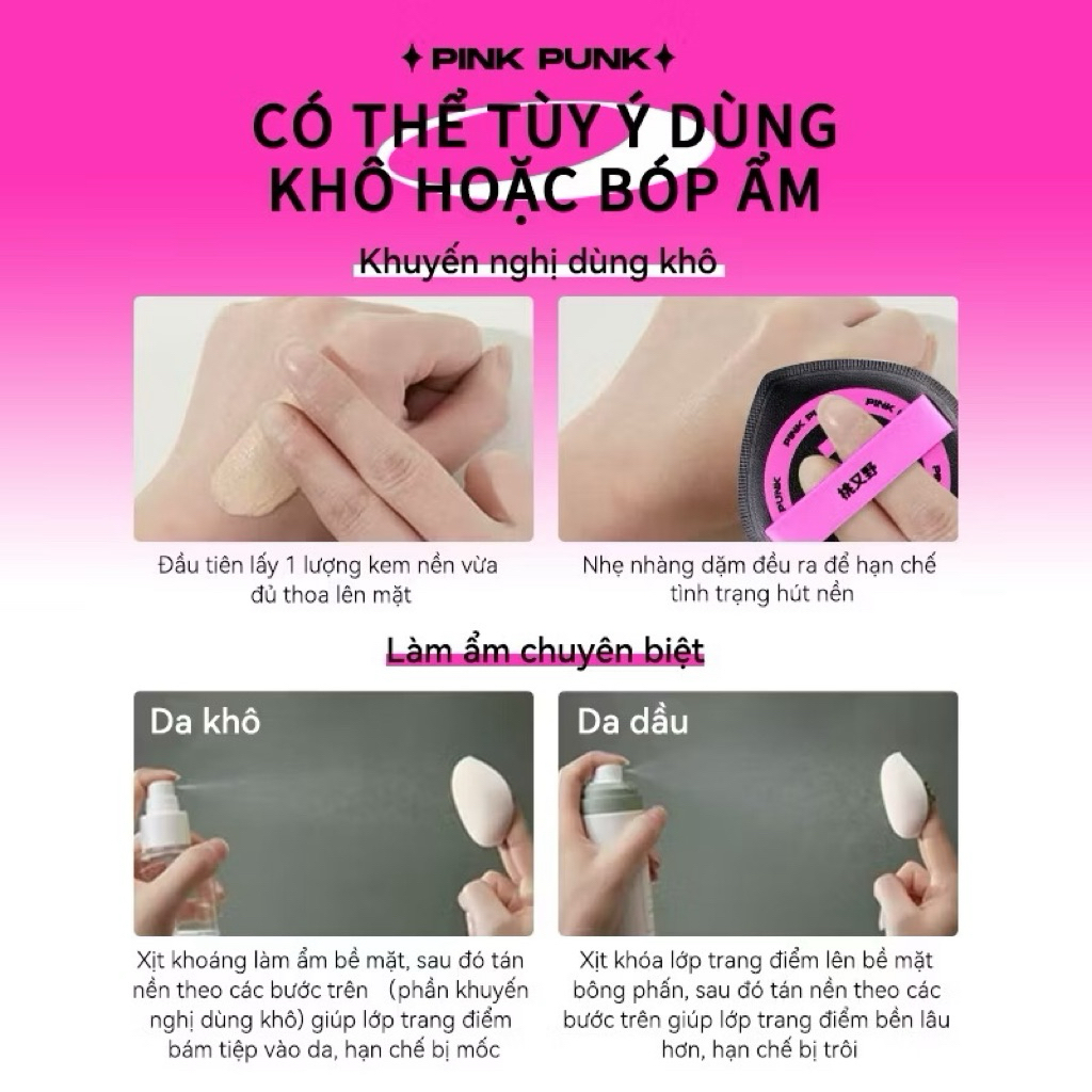 [PINKPUNK] Set 3 Mút PinkPunk Size XL Tán Nền/Cushion, Che Khuyết Điểm Kèm Hộp Đựng, Có Tách Lẻ