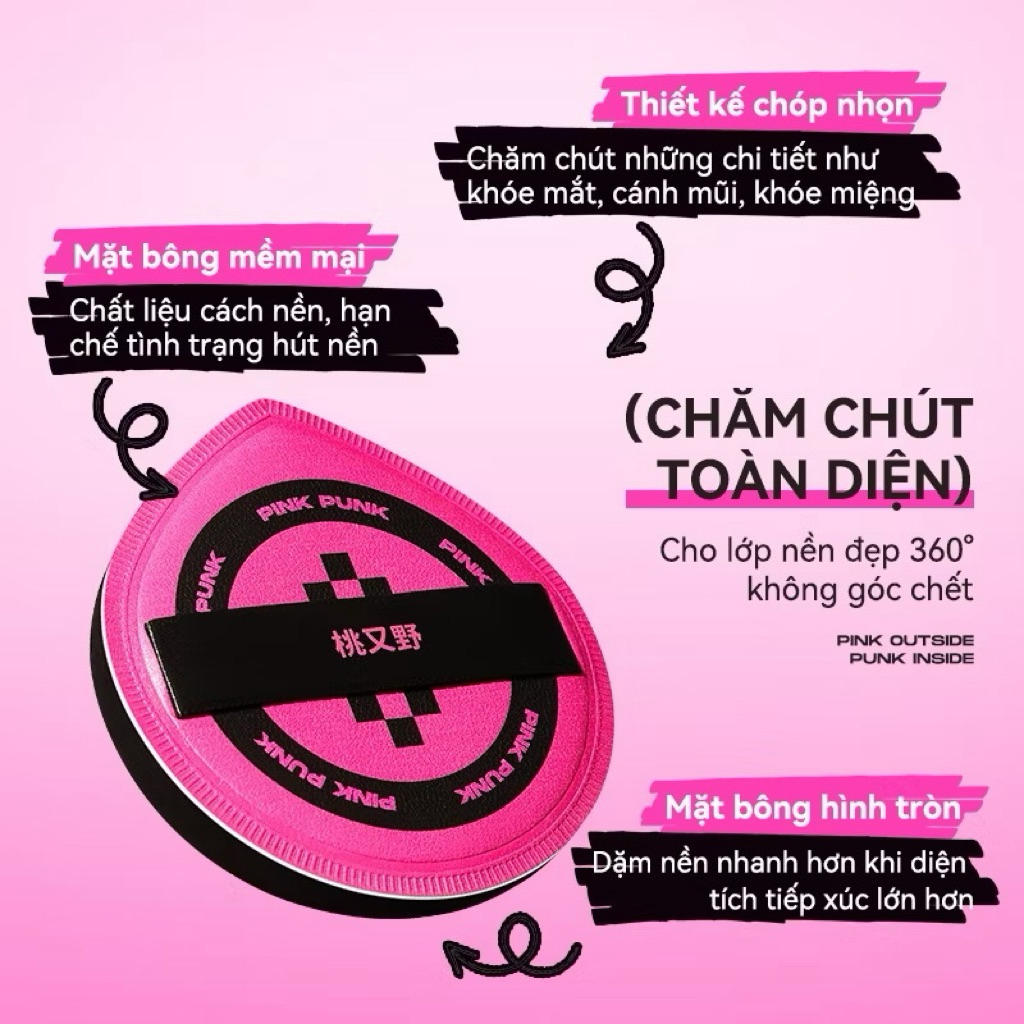 [PINKPUNK] Set 3 Mút PinkPunk Size XL Tán Nền/Cushion, Che Khuyết Điểm Kèm Hộp Đựng, Có Tách Lẻ